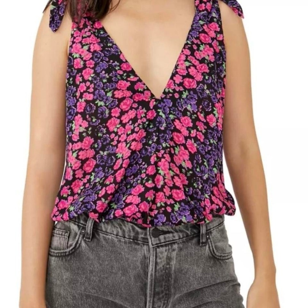 Free People Intimate FP Floral Tie Strap Bodysuit Y2K Coquette Sz M Bare It All